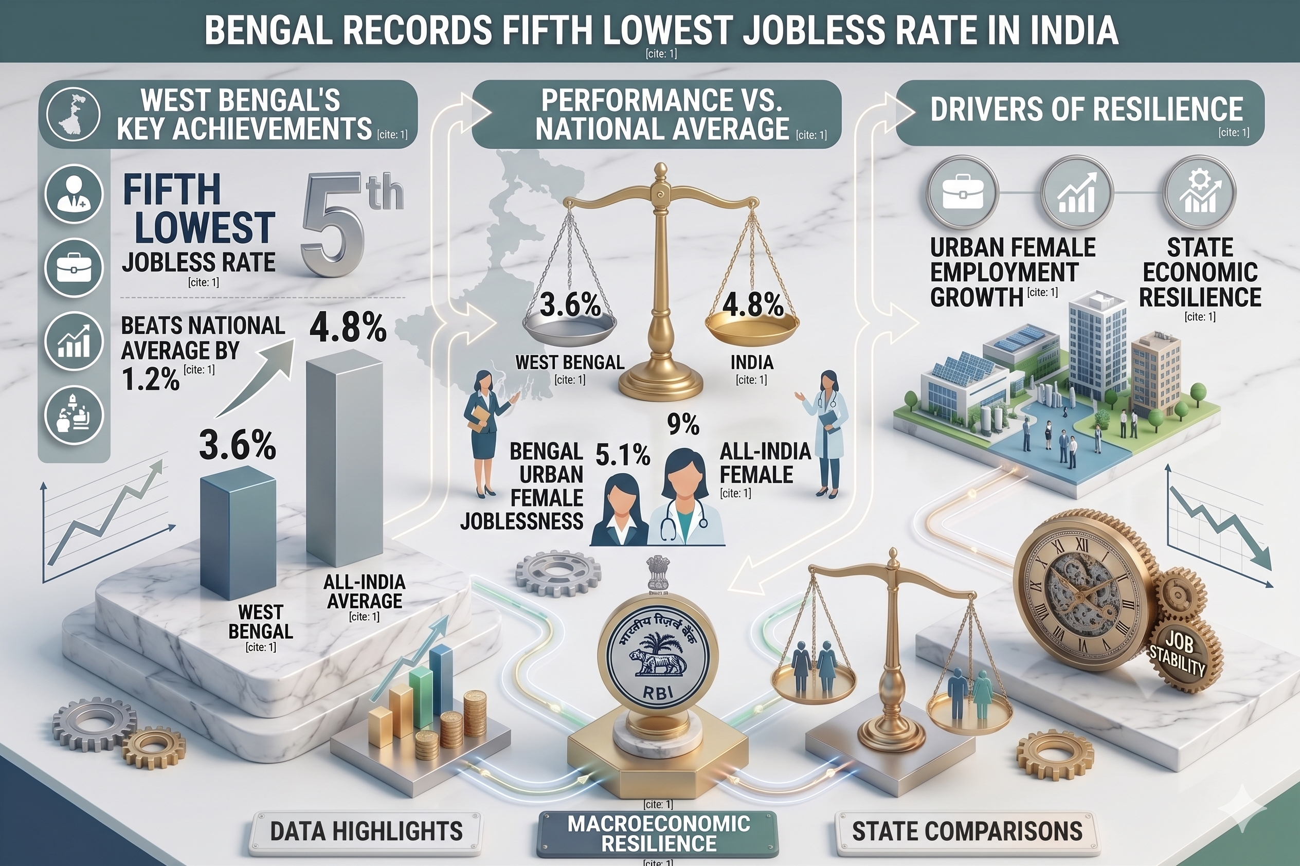 Bengal Records Fifth Lowest Jobless Rate in India, Beats National Average by 1.2%