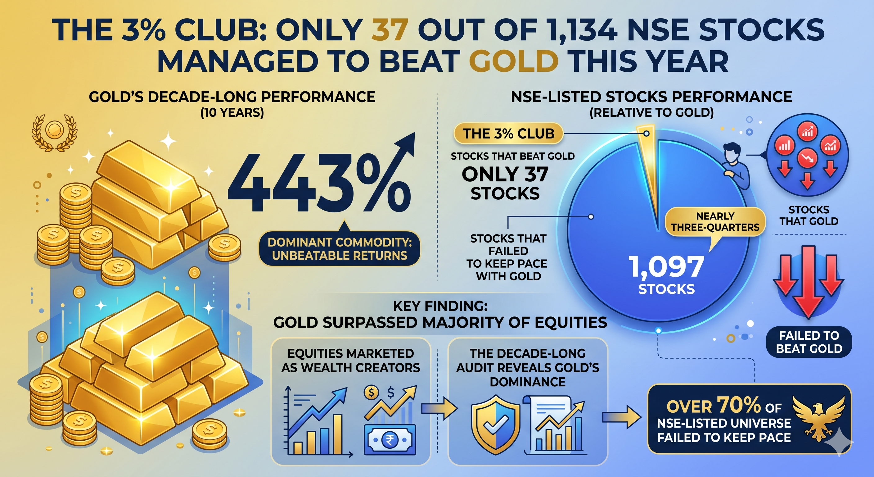 The 3% Club: Only 37 out of 1,134 NSE Stocks Managed to Beat Gold This Year