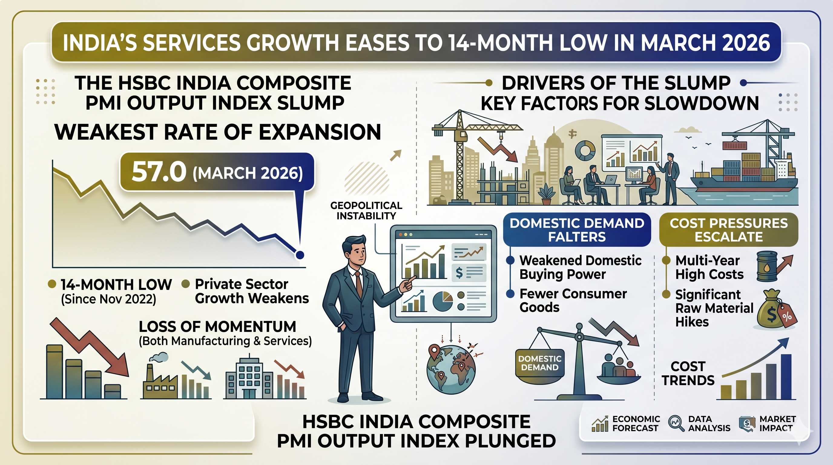 India’s Services Growth Eases to 14-Month Low in March 2026