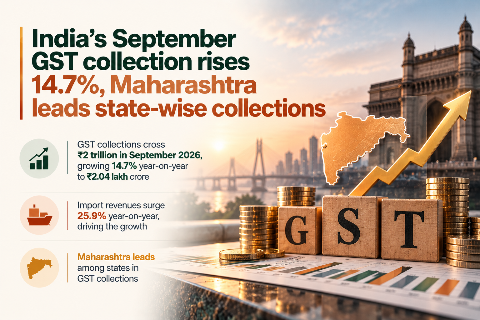 India's September GST collection rises 14.7%, Maharashtra leads state-wise collections